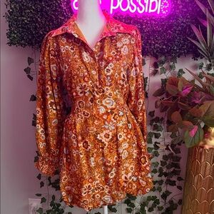 Vibrant Floral Orange Blouse